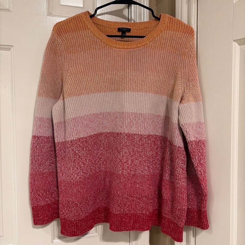 Talbots Plus 1X Pima Cotton Ombre Striped Crewneck Sweater